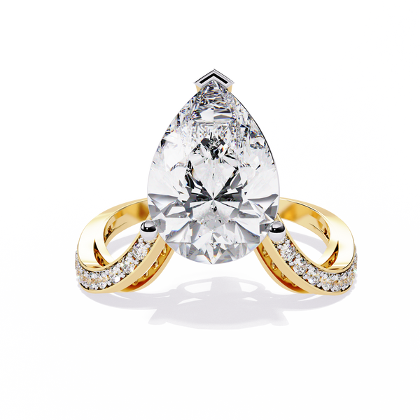 Pear Crest – Grand Pear Diamond Ring with Pavé Shoulders in 14K Gold