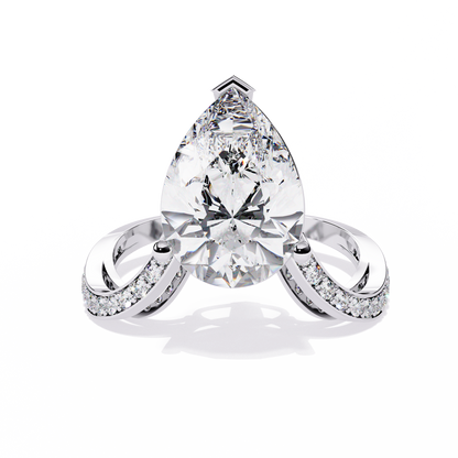 Pear Crest – Grand Pear Lab Diamond Ring with Pavé Shoulders in 14K Gold