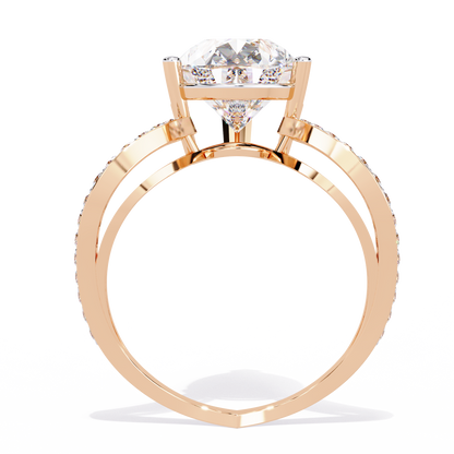 Pear Crest – Grand Pear Lab Diamond Ring with Pavé Shoulders in 14K Gold