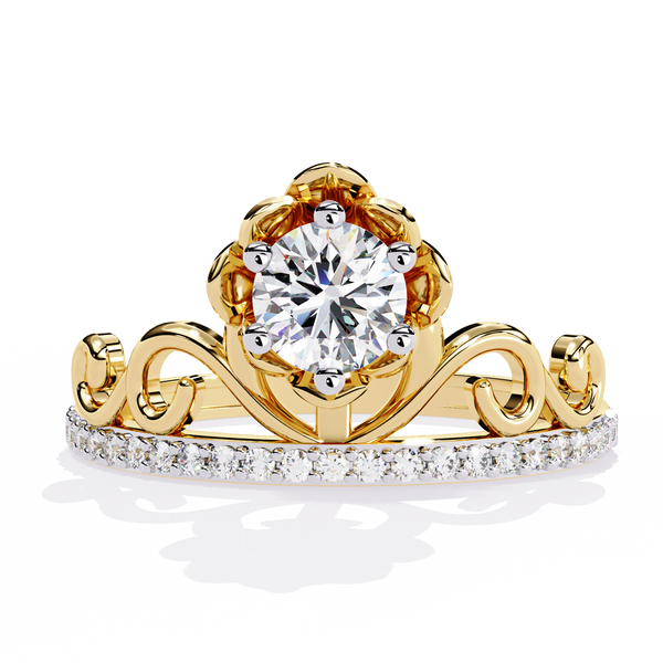 Floral Crown – Lotus-Inspired Diamond Ring with Pavé Band in 14K Gold
