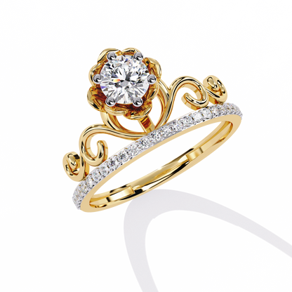 Floral Crown – Lotus-Inspired Diamond Ring with Pavé Band in 14K Gold