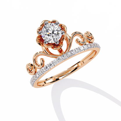 Floral Crown – Lotus-Inspired Diamond Ring with Pavé Band in 14K Gold