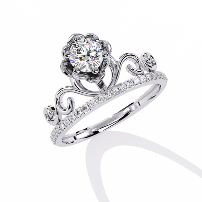 Floral Crown – Lotus-Inspired Diamond Ring with Pavé Band in 14K Gold