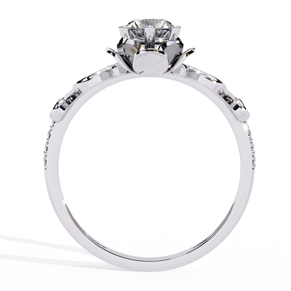 Floral Crown – Lotus-Inspired Diamond Ring with Pavé Band in 14K Gold