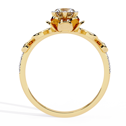 Floral Crown – Lotus-Inspired Diamond Ring with Pavé Band in 14K Gold