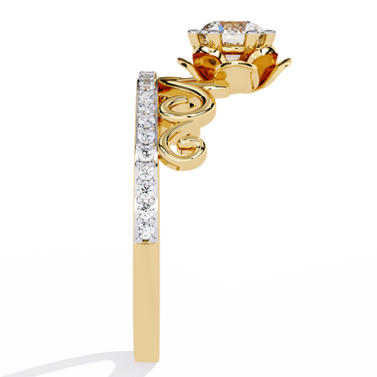 Floral Crown – Lotus-Inspired Diamond Ring with Pavé Band in 14K Gold