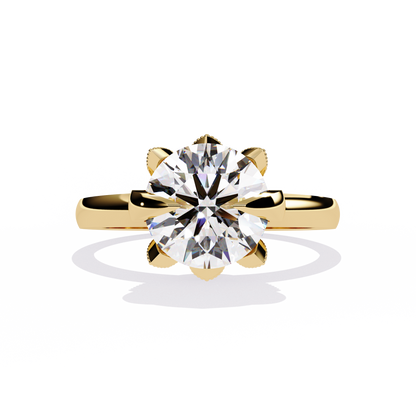 Victorian Lotus – Solitaire Diamond Ring with Engraved Crown in 14K Gold