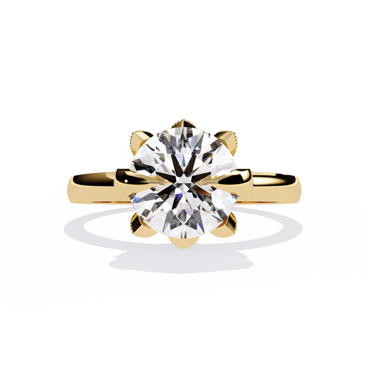 Victorian Lotus – Solitaire Diamond Ring with Engraved Crown in 14K Gold