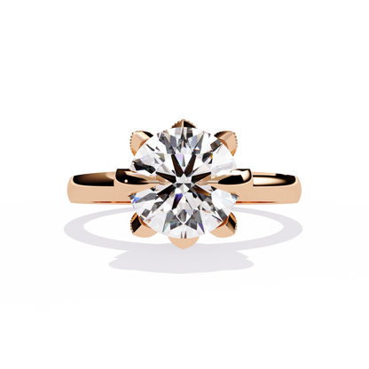 Victorian Lotus – Solitaire Diamond Ring with Engraved Crown in 14K Gold