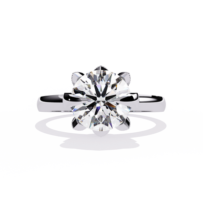 Victorian Lotus – Solitaire Diamond Ring with Engraved Crown in 14K Gold