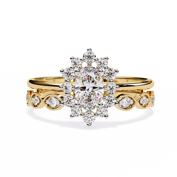 Regal Halo – Oval Diamond Ring with Crowned Band in 14K Gold