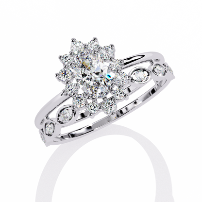 Regal Halo – Oval Diamond Ring with Crowned Band in 14K Gold