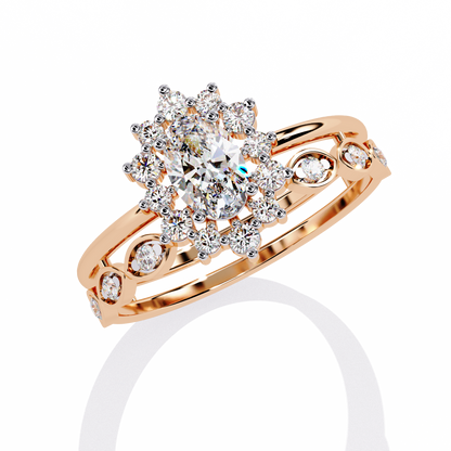 Regal Halo – Oval Diamond Ring with Crowned Band in 14K Gold