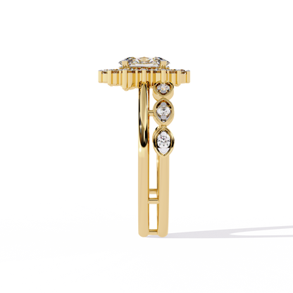 Regal Halo – Oval Diamond Ring with Crowned Band in 14K Gold