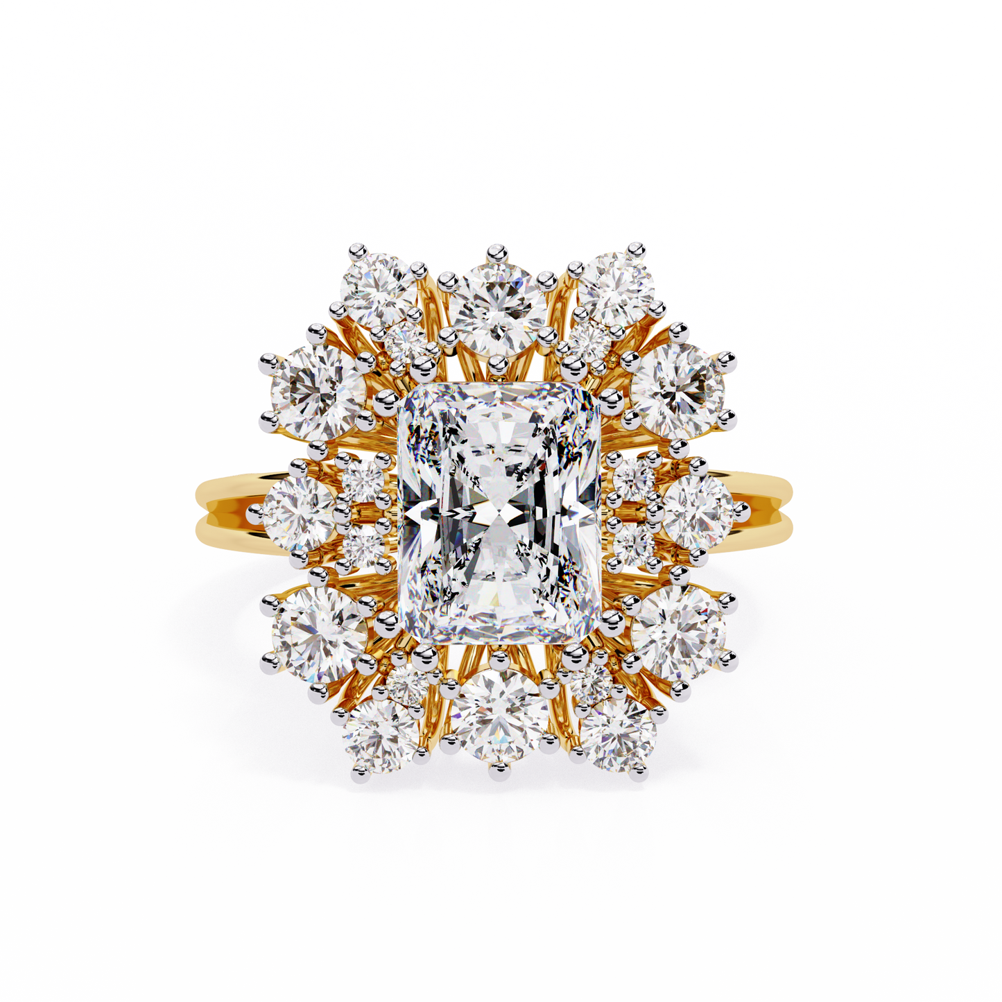 Gala Radiance – Radiant-Cut Diamond Halo Ring in 14K Gold
