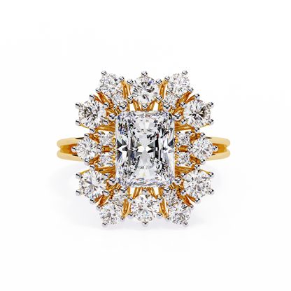 Gala Radiance – Radiant-Cut Diamond Halo Ring in 14K Gold