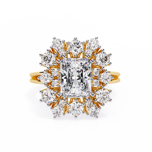 Gala Radiance – Radiant-Cut Diamond Halo Ring in 14K Gold