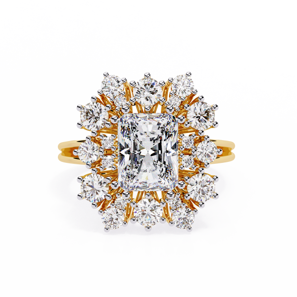 Gala Radiance – Radiant-Cut Diamond Halo Ring in 14K Gold
