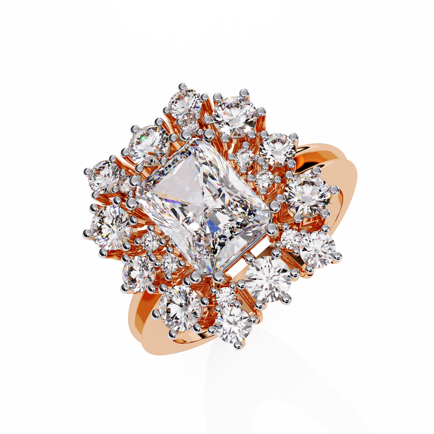 Gala Radiance – Radiant-Cut Diamond Halo Ring in 14K Gold