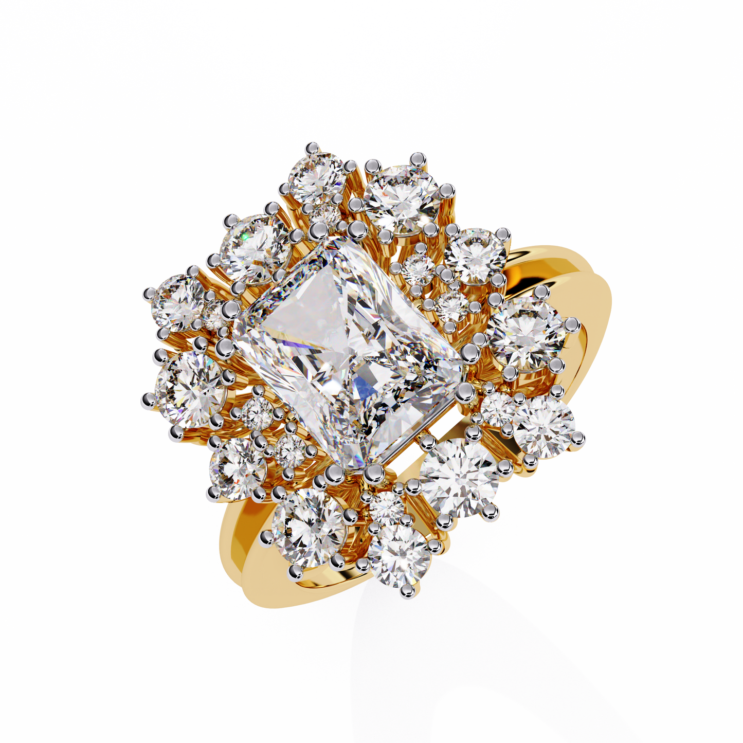 Gala Radiance – Radiant-Cut Diamond Halo Ring in 14K Gold