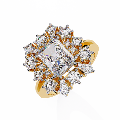 Gala Radiance – Radiant-Cut Diamond Halo Ring in 14K Gold