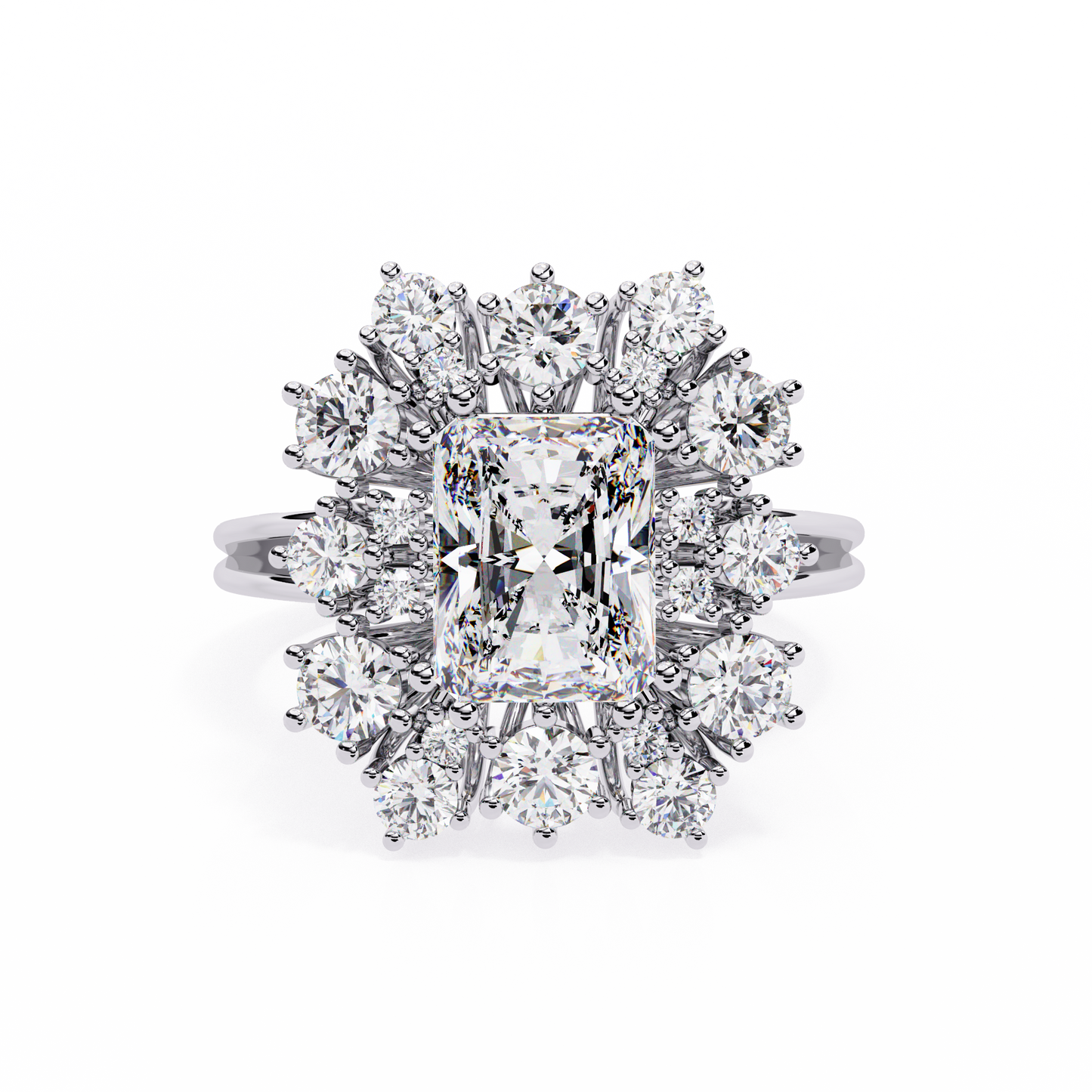 Gala Radiance – Radiant-Cut Diamond Halo Ring in 14K Gold