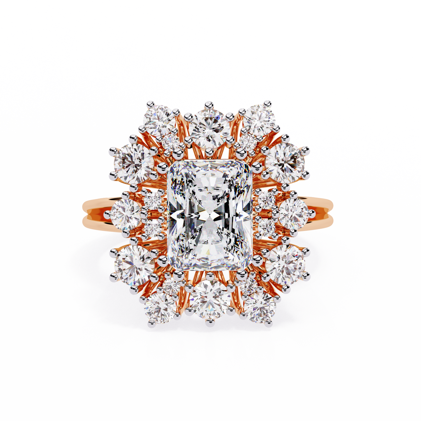 Gala Radiance – Radiant-Cut Diamond Halo Ring in 14K Gold