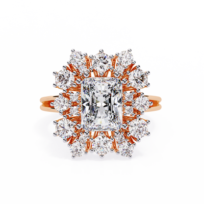Gala Radiance – Radiant-Cut Diamond Halo Ring in 14K Gold