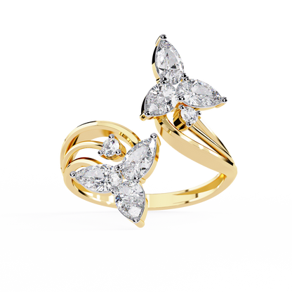 Tri-Vine Pear – Pear Diamond Floral Ring with Multi-Band Shank in 14K Gold