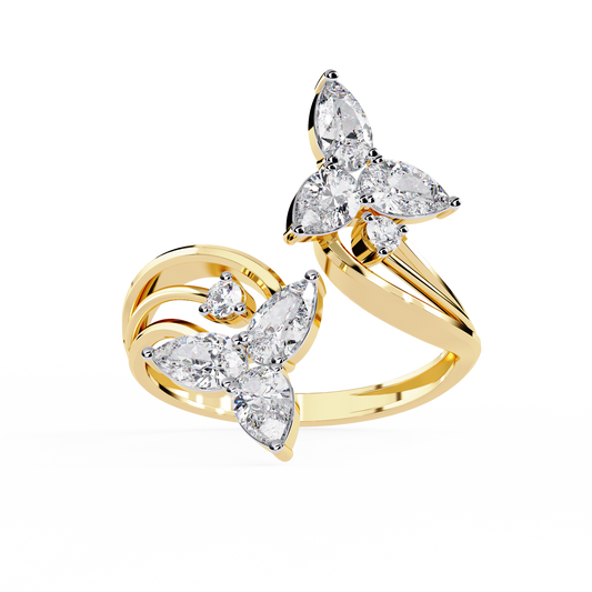 Tri-Vine Pear – Pear Diamond Floral Ring with Multi-Band Shank in 14K Gold