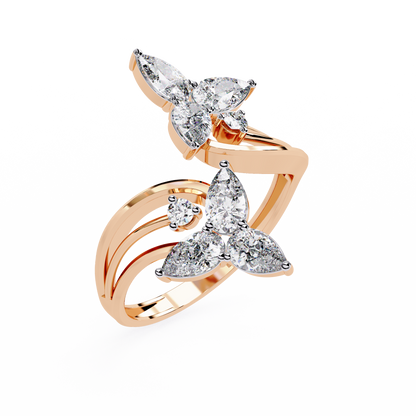 Tri-Vine Pear – Pear Diamond Floral Ring with Multi-Band Shank in 14K Gold