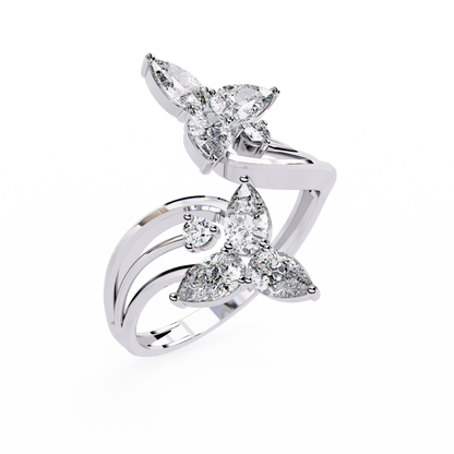 Tri-Vine Pear – Pear Diamond Floral Ring with Multi-Band Shank in 14K Gold