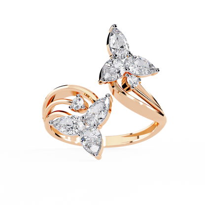 Tri-Vine Pear – Pear Diamond Floral Ring with Multi-Band Shank in 14K Gold