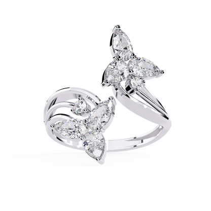 Tri-Vine Pear – Pear Diamond Floral Ring with Multi-Band Shank in 14K Gold
