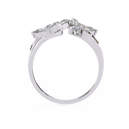 Tri-Vine Pear – Pear Diamond Floral Ring with Multi-Band Shank in 14K Gold