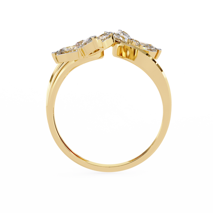 Tri-Vine Pear – Pear Diamond Floral Ring with Multi-Band Shank in 14K Gold