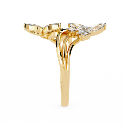 Tri-Vine Pear – Pear Diamond Floral Ring with Multi-Band Shank in 14K Gold