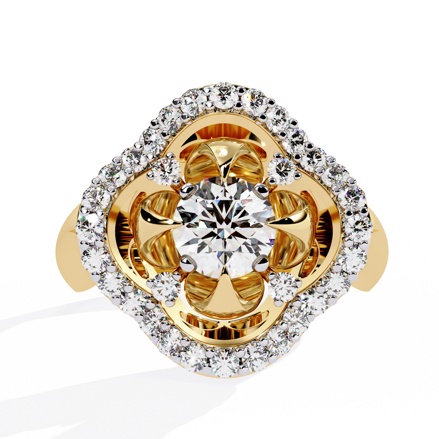 Imperial Bloom – Diamond Crown Ring with Petal Motif in 14K Gold