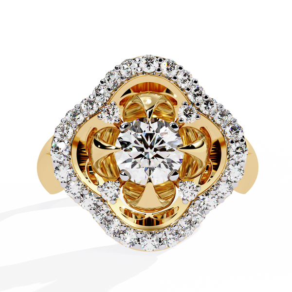 Imperial Bloom – Diamond Crown Ring with Petal Motif in 14K Gold