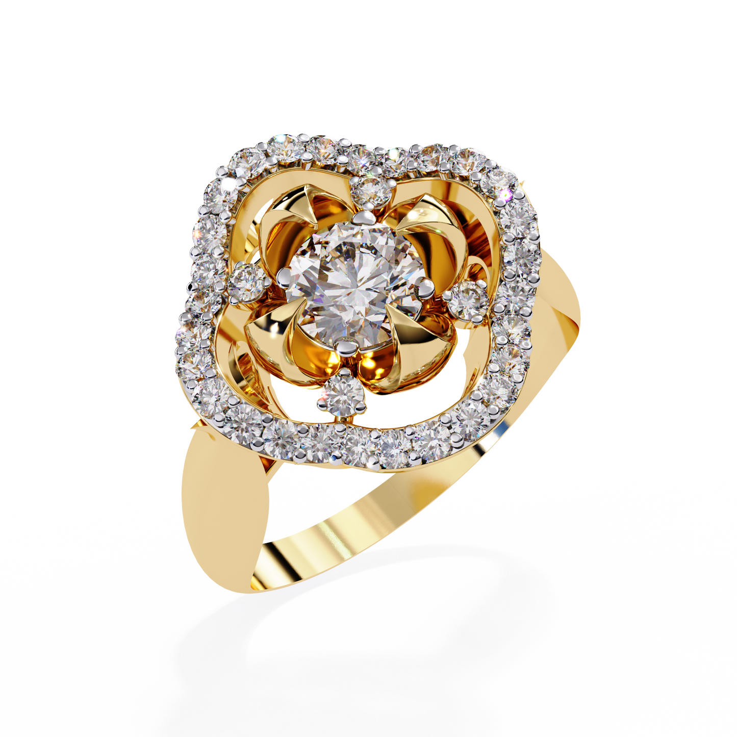 Imperial Bloom – Diamond Crown Ring with Petal Motif in 14K Gold