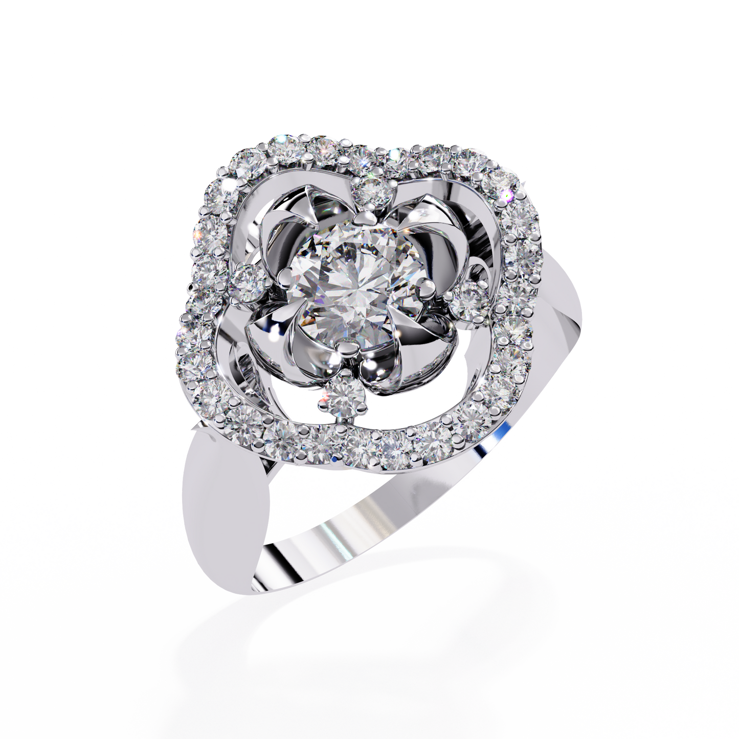 Imperial Bloom – Diamond Crown Ring with Petal Motif in 14K Gold