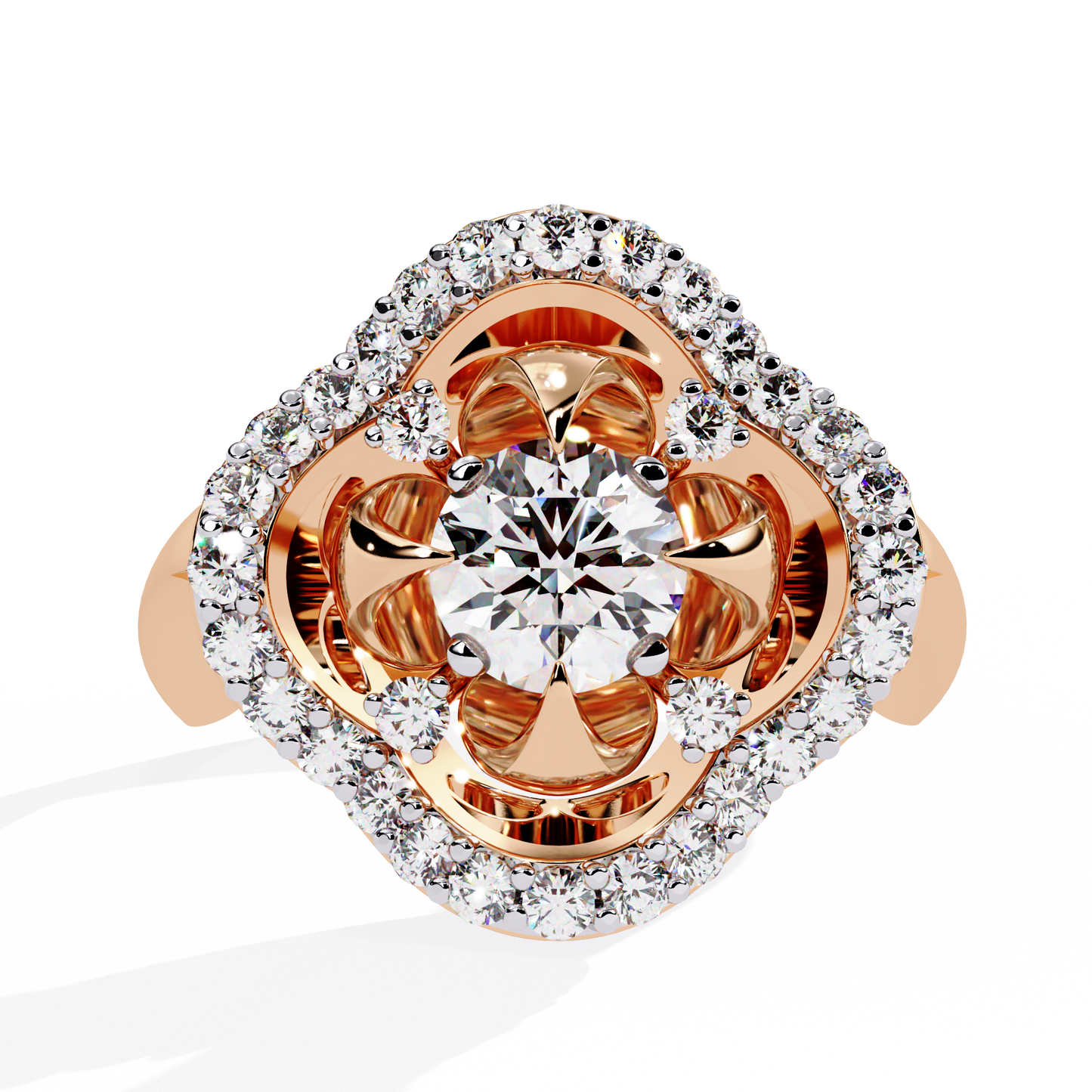 Imperial Bloom – Diamond Crown Ring with Petal Motif in 14K Gold