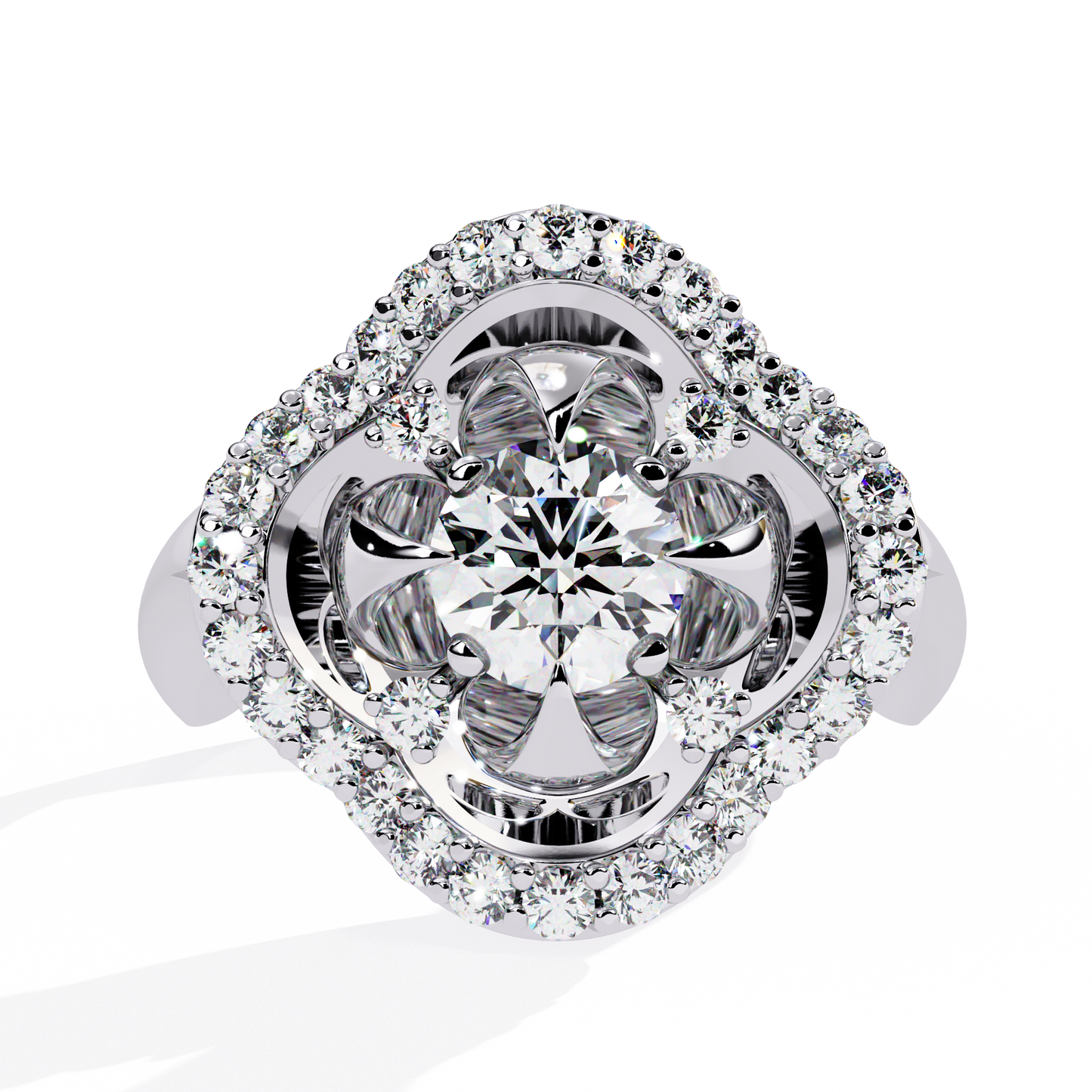 Imperial Bloom – Diamond Crown Ring with Petal Motif in 14K Gold