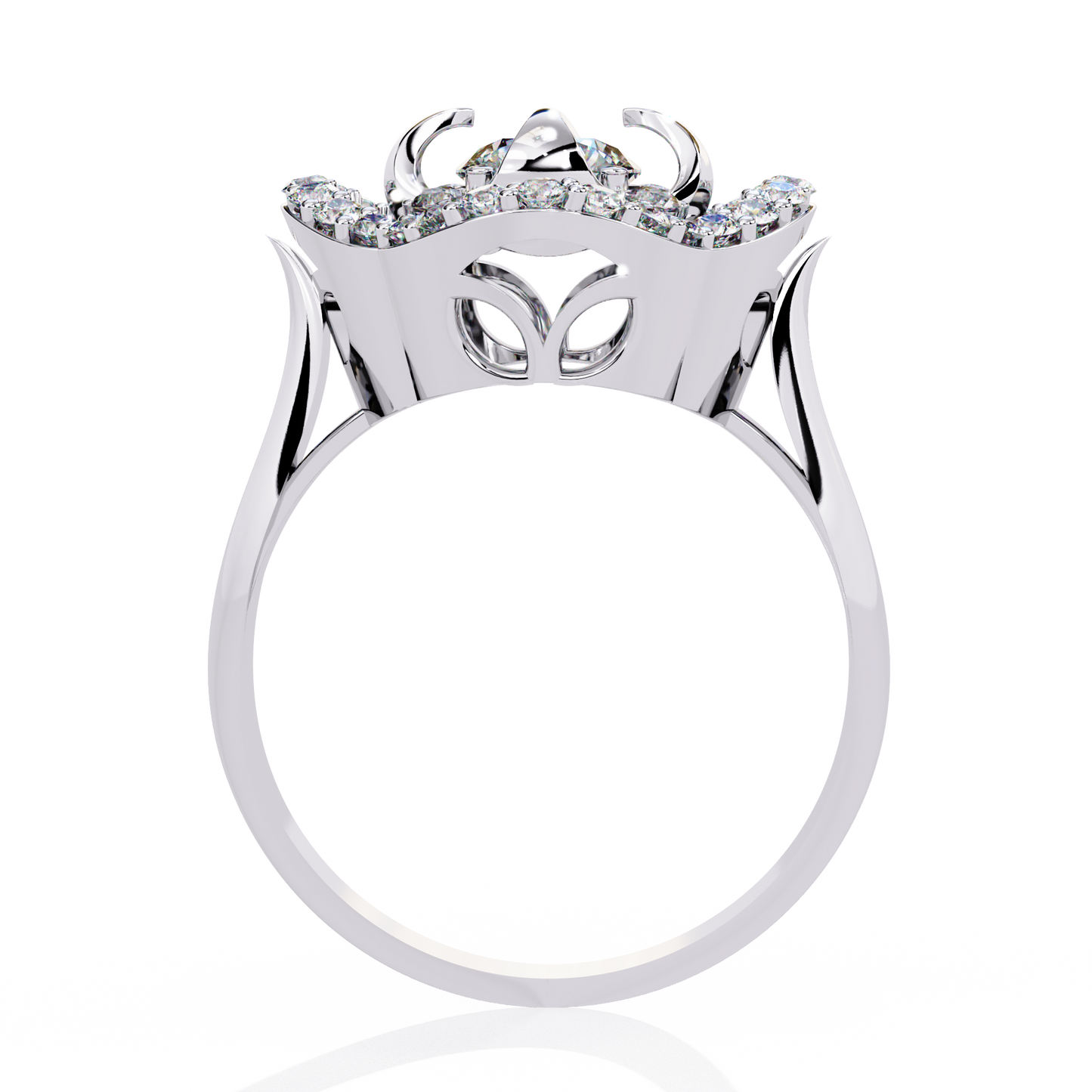 Imperial Bloom – Diamond Crown Ring with Petal Motif in 14K Gold