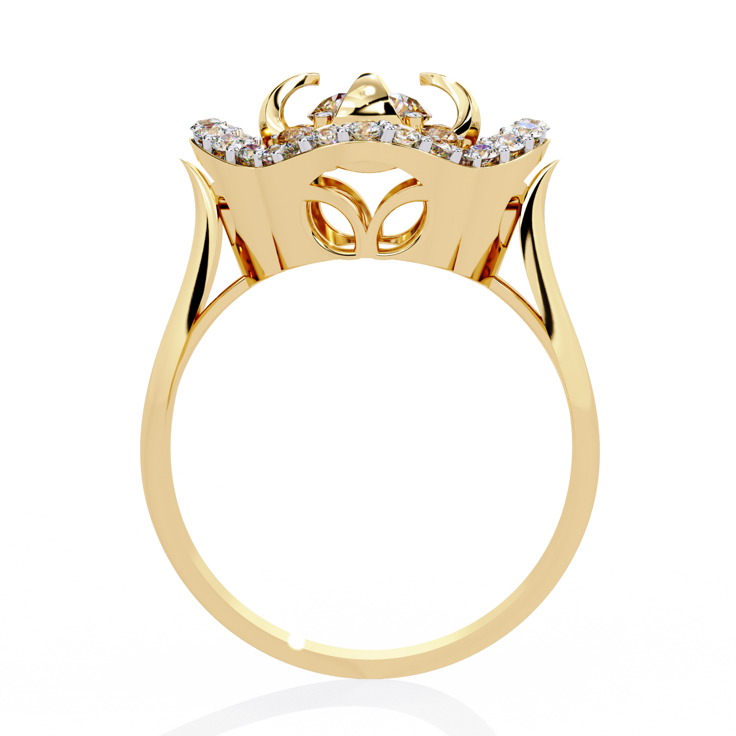 Imperial Bloom – Diamond Crown Ring with Petal Motif in 14K Gold