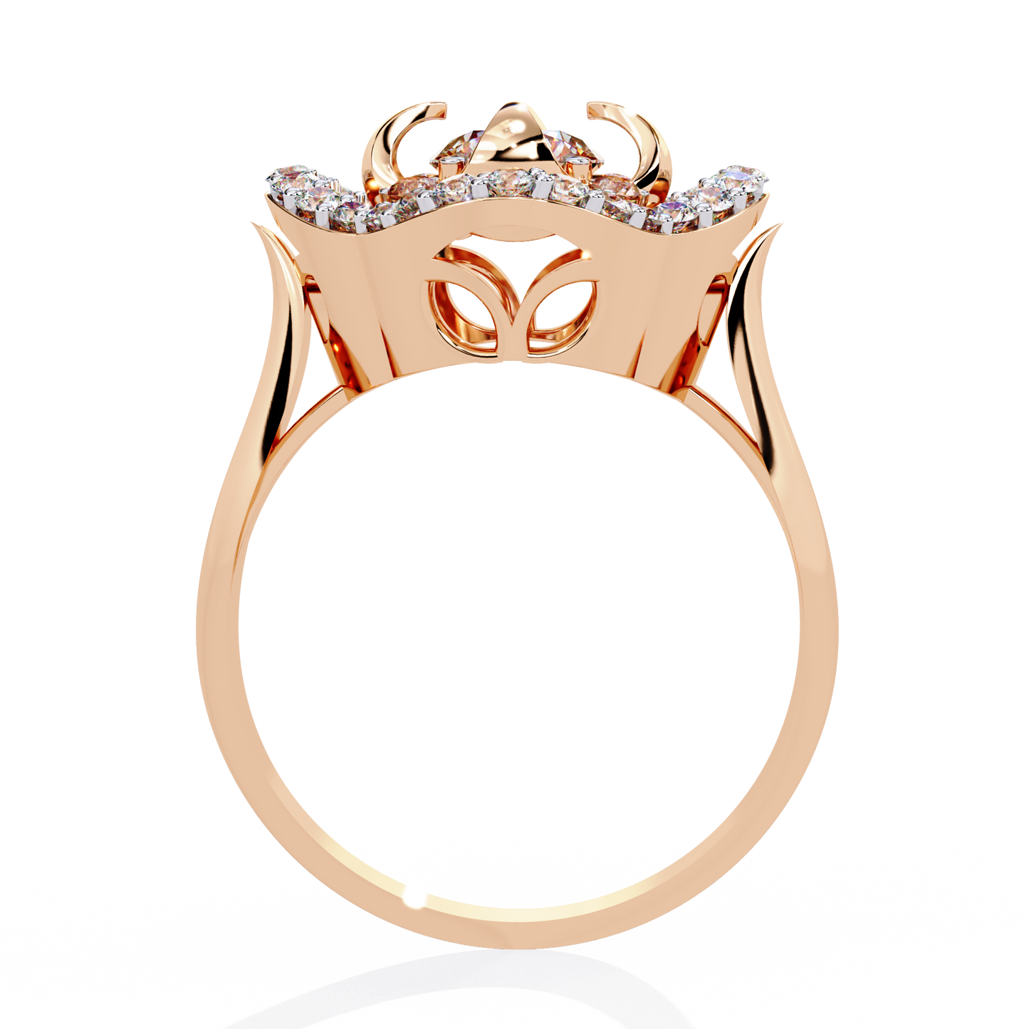 Imperial Bloom – Diamond Crown Ring with Petal Motif in 14K Gold