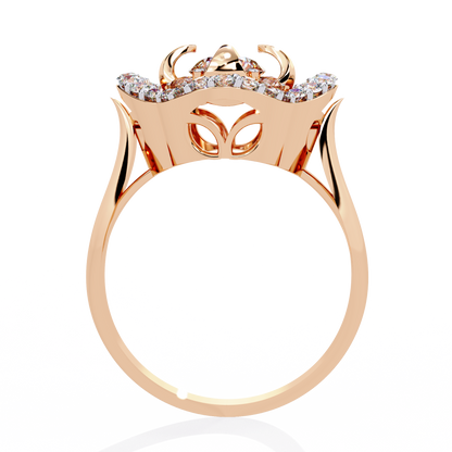 Imperial Bloom – Diamond Crown Ring with Petal Motif in 14K Gold