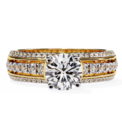 Triad Radiance – Lab Diamond Triple Row Ring with Solitaire Center in 14K Gold