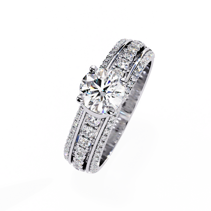 Triad Radiance – Lab Diamond Triple Row Ring with Solitaire Center in 14K Gold