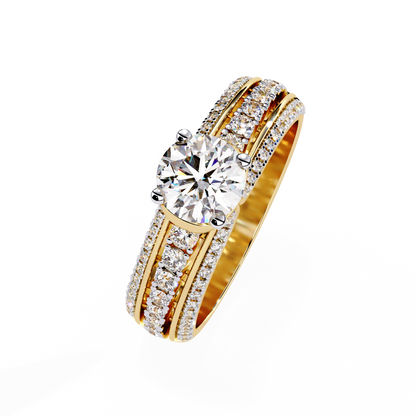 Triad Radiance – Lab Diamond Triple Row Ring with Solitaire Center in 14K Gold